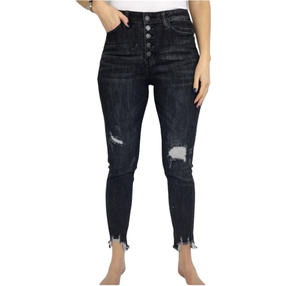 Judy Blue Black High Waist Destroyed Button Fly black distressed woman’s jeans
